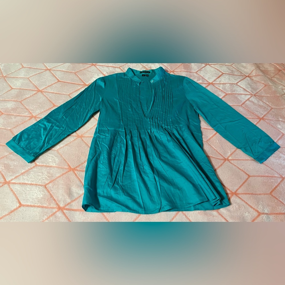 🥑 Theory Teal Pleated Women's Blouse 🥑
